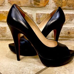Prada Peep Toe Black Platform Heels